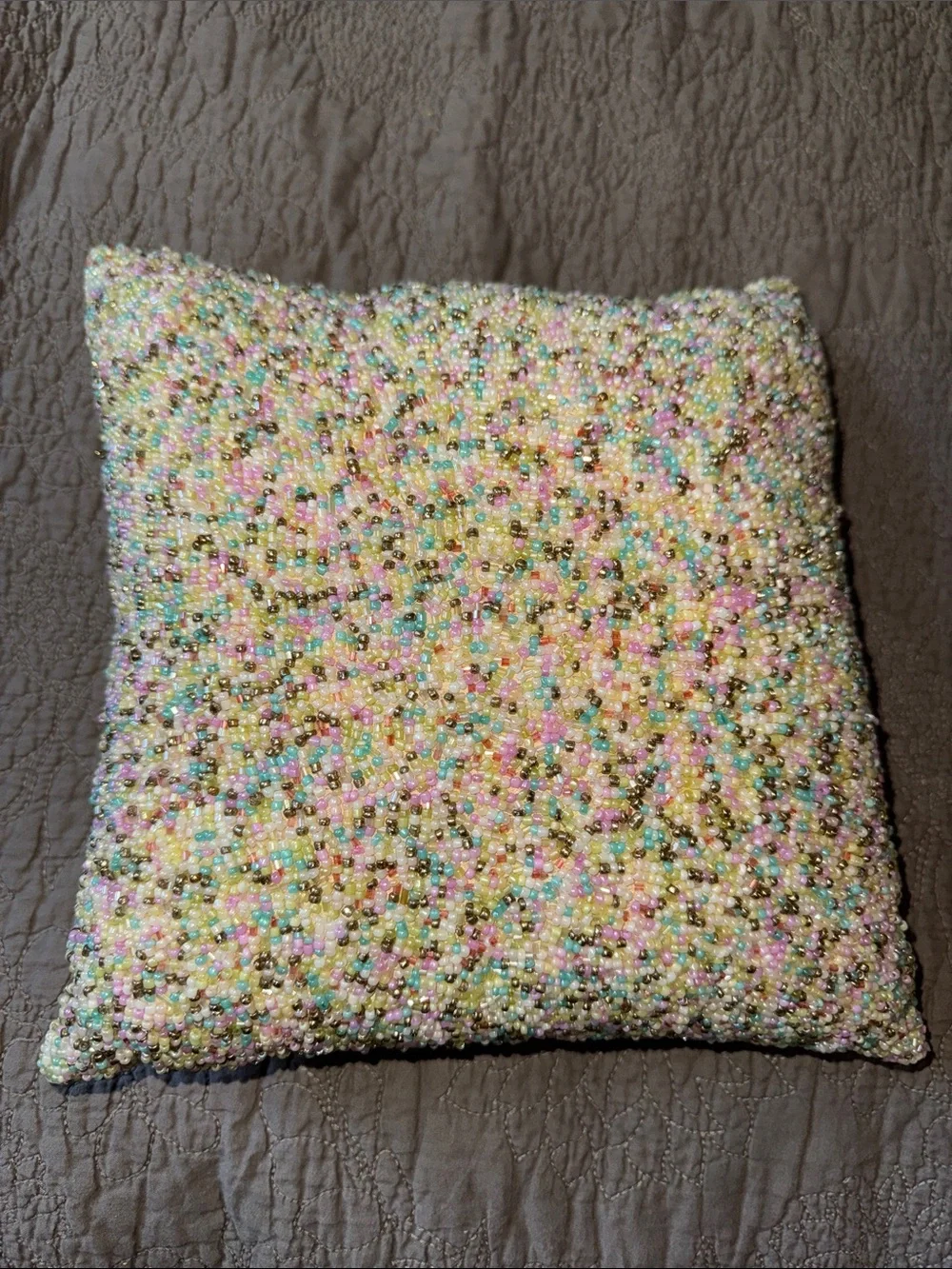 Pastel Multi Seed Beaded Decorative Pillow